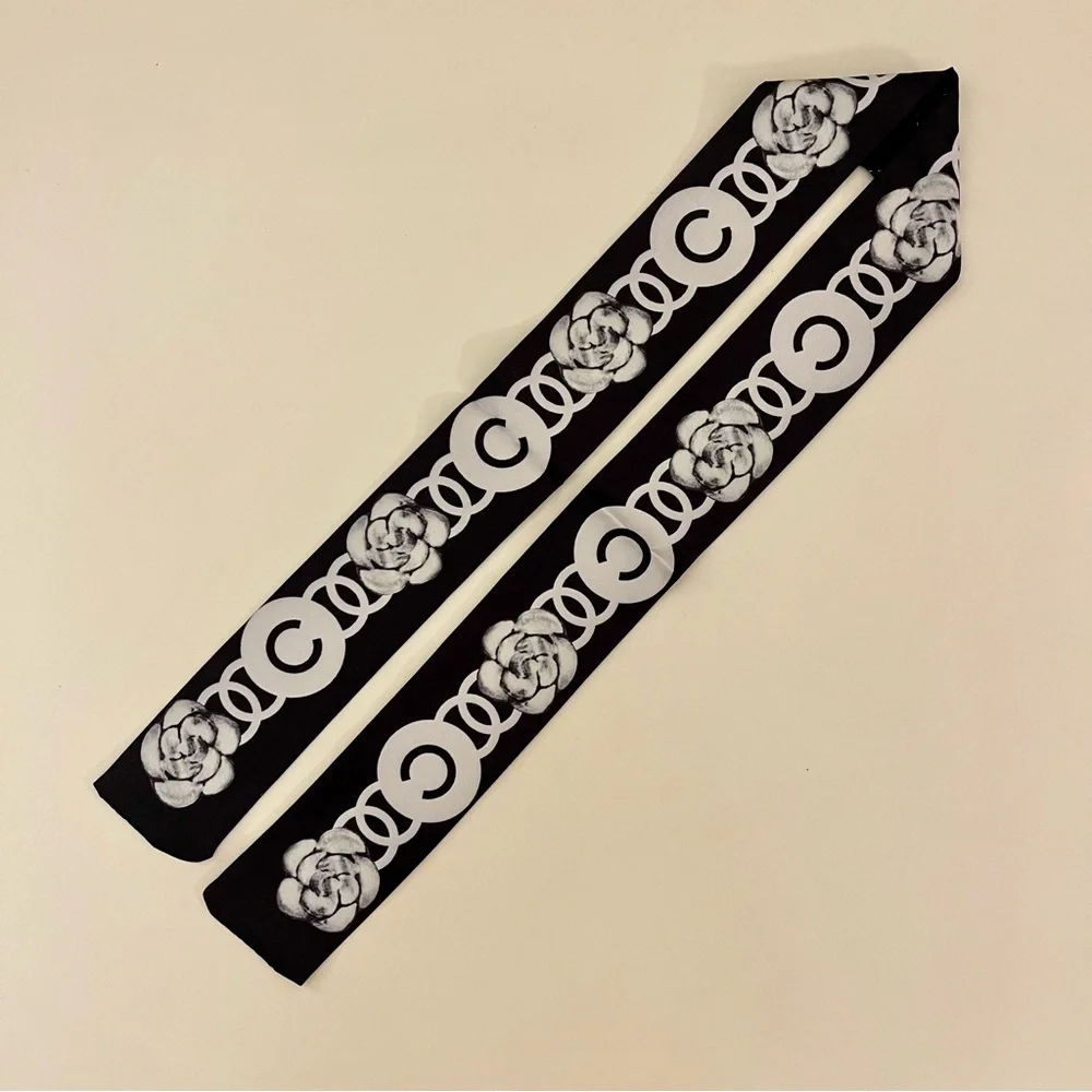 Parisian Chic Floral & Quilted Silk Skinny Scarf (Twilly) - Picture 2 of 7